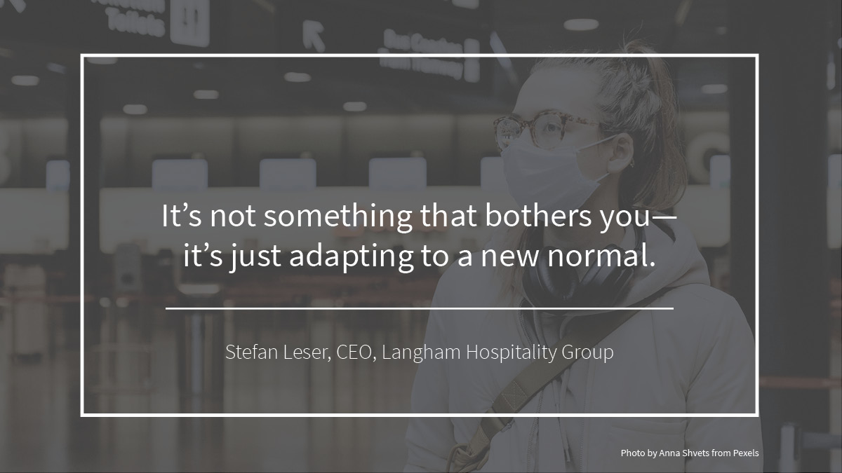 janetblunt's tweet photo. Just as expectations changed for air travel, Stefan sees guests adapting to the new normal. Prior to 9/11, the focus was getting through the airport and onto your plane quickly. Now we expect delays as safety is a greater priority. #langham #skiftsummit #hotelrecovery #digitaledu https://t.co/gMldN3eGC8