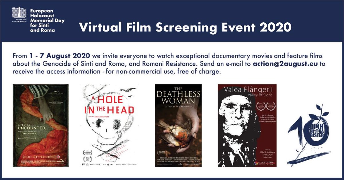 As part of our virtual commemoration of the European Holocaust Memorial Day for Sinti and Roma, a collection of amazing films are available free of charge, for non-commercial use from 1 - 7 August 2020. 🔑 Please send an e-mail to action@2august.eu to receive the access info