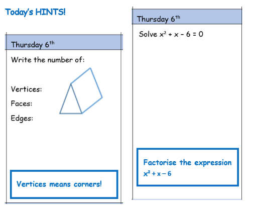 RodillianMaths's tweet photo. Good morning @Rodillian_Ac and @BBGAcademy @BBGMATHS students! Here are today’s hints for your daily questions. Y9 &amp; 10, check your emails to see the rest of the questions and remember you can email Miss Clifton if you get stuck #Maths #DailyHabits #ThursdayThoughts #Resilience https://t.co/fqIrLjUgKT