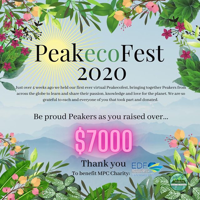 Over $7,000 (USD) raised for <a href="/MyPeakChallenge/">My Peak Challenge</a>’s charity partner <a href="/EnvDefenseFund/">EDF</a>! Thank you to everyone and all the Ambassador groups that helped make the first ever #PeakecoFest such a success! 💚🌍♻️🏔 <a href="/SamHeughan/">Sam Heughan</a>