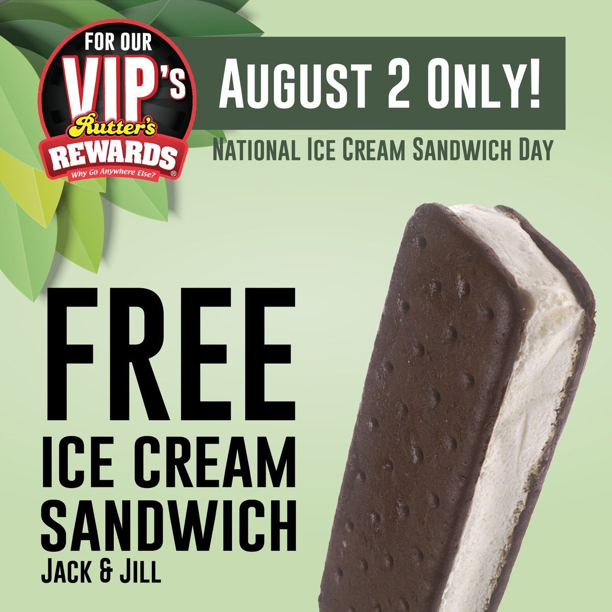 Rutters's tweet photo. Let's celebrate #NationalIceCreamSandwichDay! VIP's receive a FREE Ice Cream Sandwich today 8/2! #WhyGoAnywhereElse #VIPDeal https://t.co/YkIf874PYF