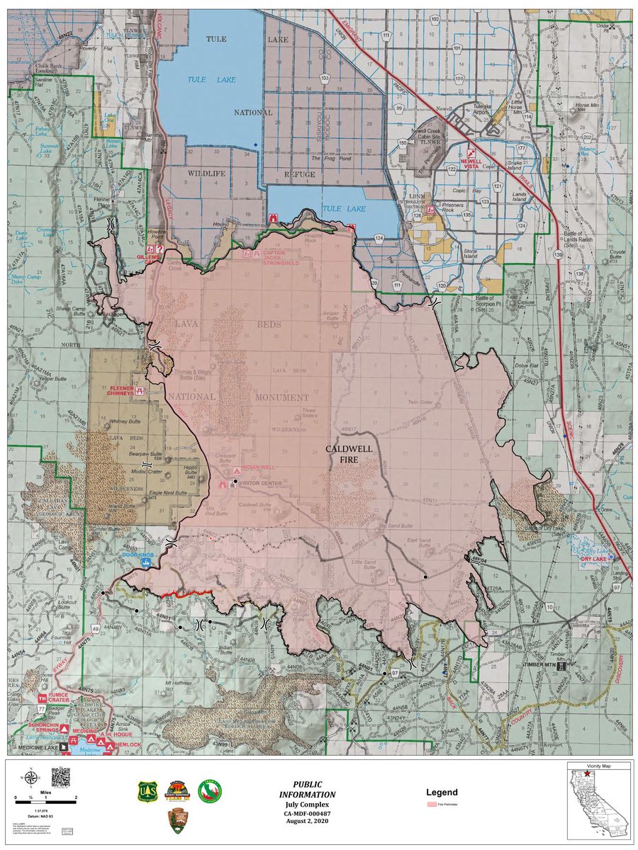 ModocNF's tweet photo. Gaining ground on the #JulyComplex2020 - 80,859 acres and 94% containment on the Caldwell Fire. Crews and equipment continue suppression repair for the Dalton and Allen Fires. https://t.co/j9zO8ZJI3D