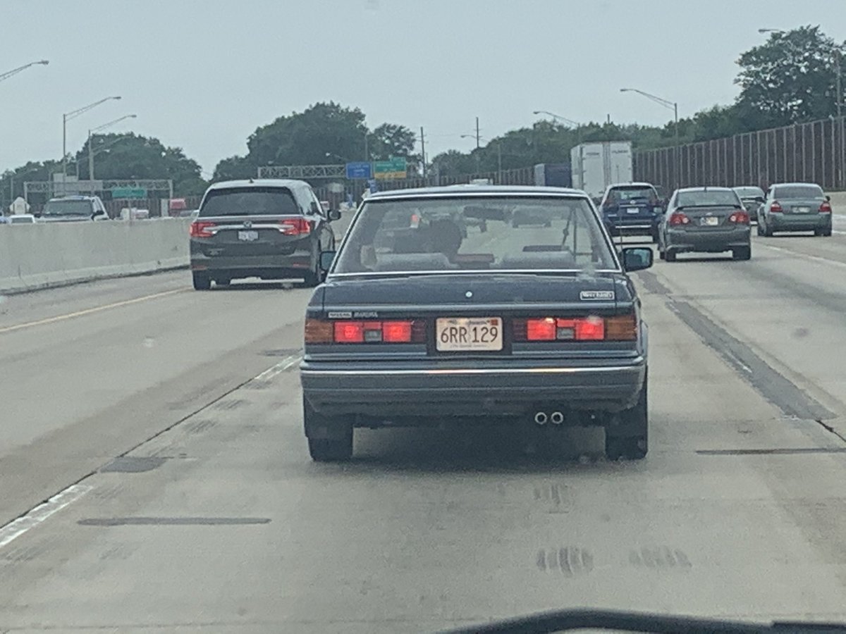 ChicagoSpotter's tweet photo. An early @NissanUSA #Maxima in decent shape considering its plates are from Massachusetts. Notably missing was the #4DSC decal in the rear quarter window. #survivor #carspotter https://t.co/yRnE9UyFG9