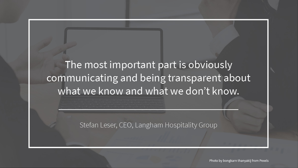 janetblunt's tweet photo. Stefan sees this time as an opportunity to streamline hotel operations while doubling down on important initiatives, such as sustainability. Communication and transparency will be key to a successful recovery. #langham #skiftsummit #hotelrecovery #digitaledu https://t.co/yJEelrVbt4