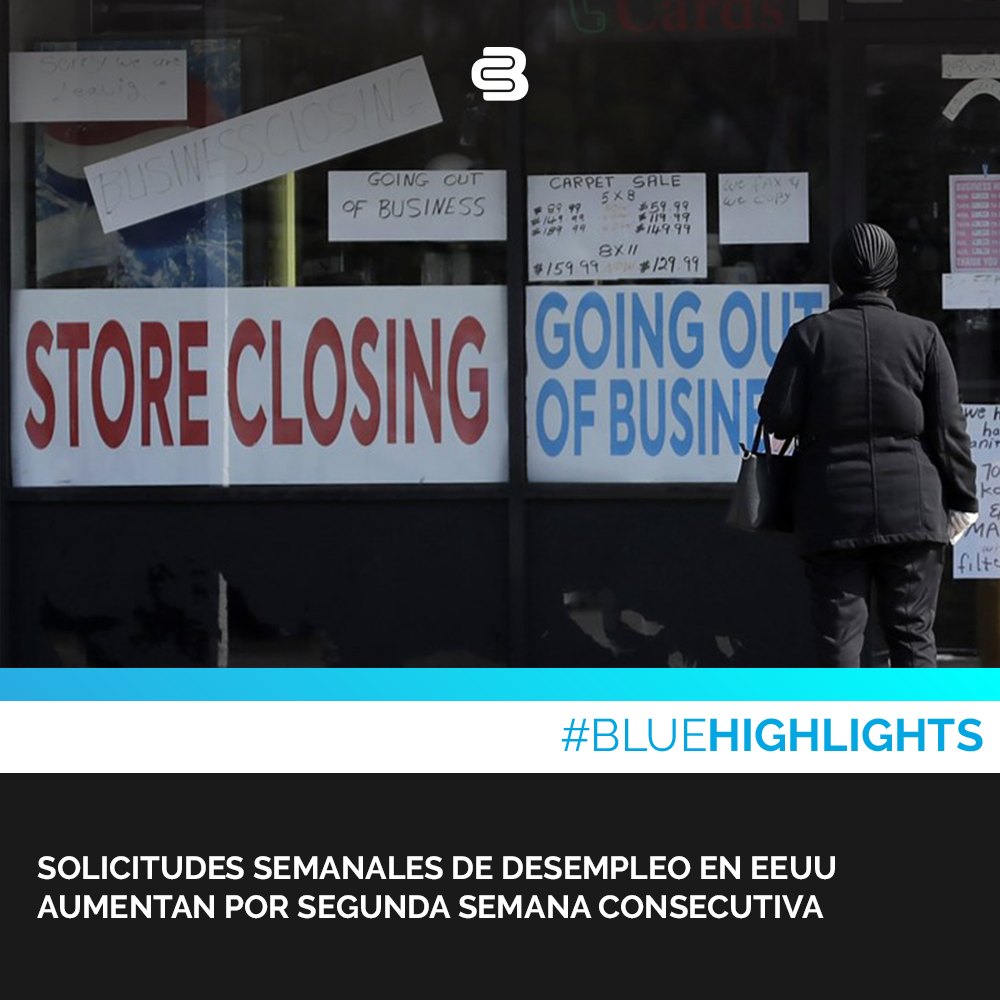 bluecfinance's tweet photo. #BlueHighlight 📰  Solicitudes semanales de desempleo en EEUU aumentan por segunda semana consecutiva 👉🏻  Al cierre se contabilizaron 1.434 millones de solicitudes, siendo la 19 semana consecutiva en la que totalizan al menos 1 millón 🏬

Más info aquí https://t.co/M28dq5Yey5 https://t.co/iQ9tR98WLr
