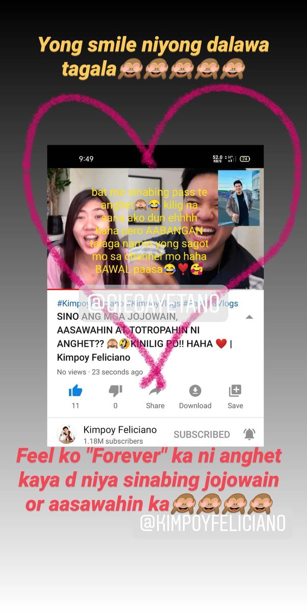 BagAngel's tweet photo. Done watching haha nakakatuwa na sobrang nakakabitin haha bat kasi dpa sinagot ate anghet ehhh hahaha d joke lng po🙈❤️❣️ Abangers napos kami sa sagot mo sa channel mo hahaha soon❣️❣️❣️❣️
@giecayetano 
@kimpoyfeliciano https://t.co/r6WpoG8lQ3