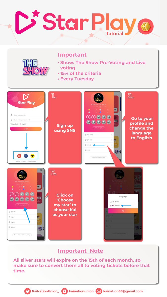 KaiNationUnion_'s tweet image. STARPLAY TUTORIAL 📝

Pre-voting and live voting on StarPlay app are 15% of The Show’s criteria so download the app and collect voting tickets to be prepared for Kai’s solo.

ios: apple.co/3ke3BZM
android: bit.ly/3goCwAB

#KAI #카이 #EXO #KNU_Tutorial @weareoneEXO
