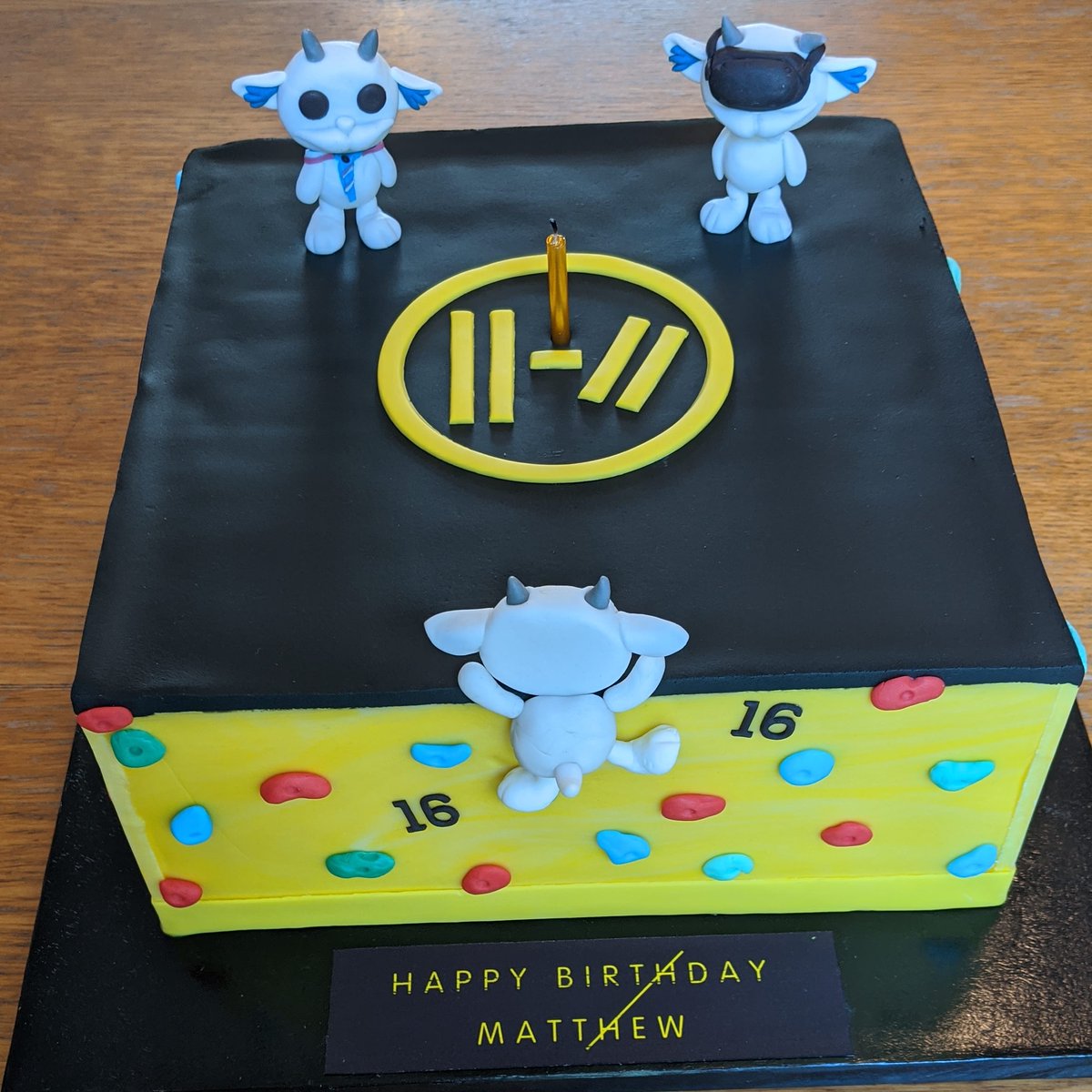 cogzspot's tweet photo. Happy birthday to my oldest son.  Amazing cake made by the talented Tracey of Sweet Tracey Cakes.  Three little TØP Neds doing three of my son's favourite things - climbing, VR and Explorers.  #twentyonepilotscake #twentyonepilots #ned https://t.co/21YterC7wq