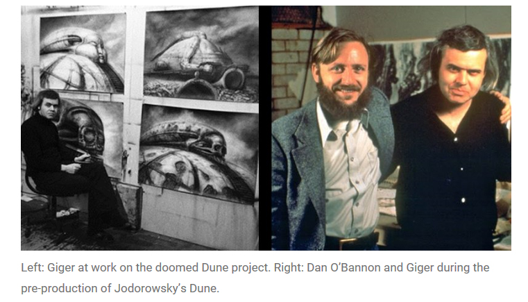 Giger at work along with a cool photo of him with Dan O'Bannon.