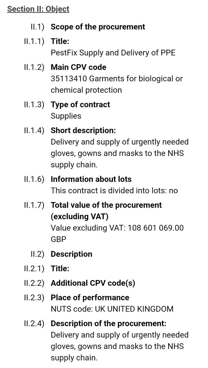 And what Pestfix had supplied was: "Delivery and supply of urgently needed gloves, gowns and masks to the NHS supply chain."