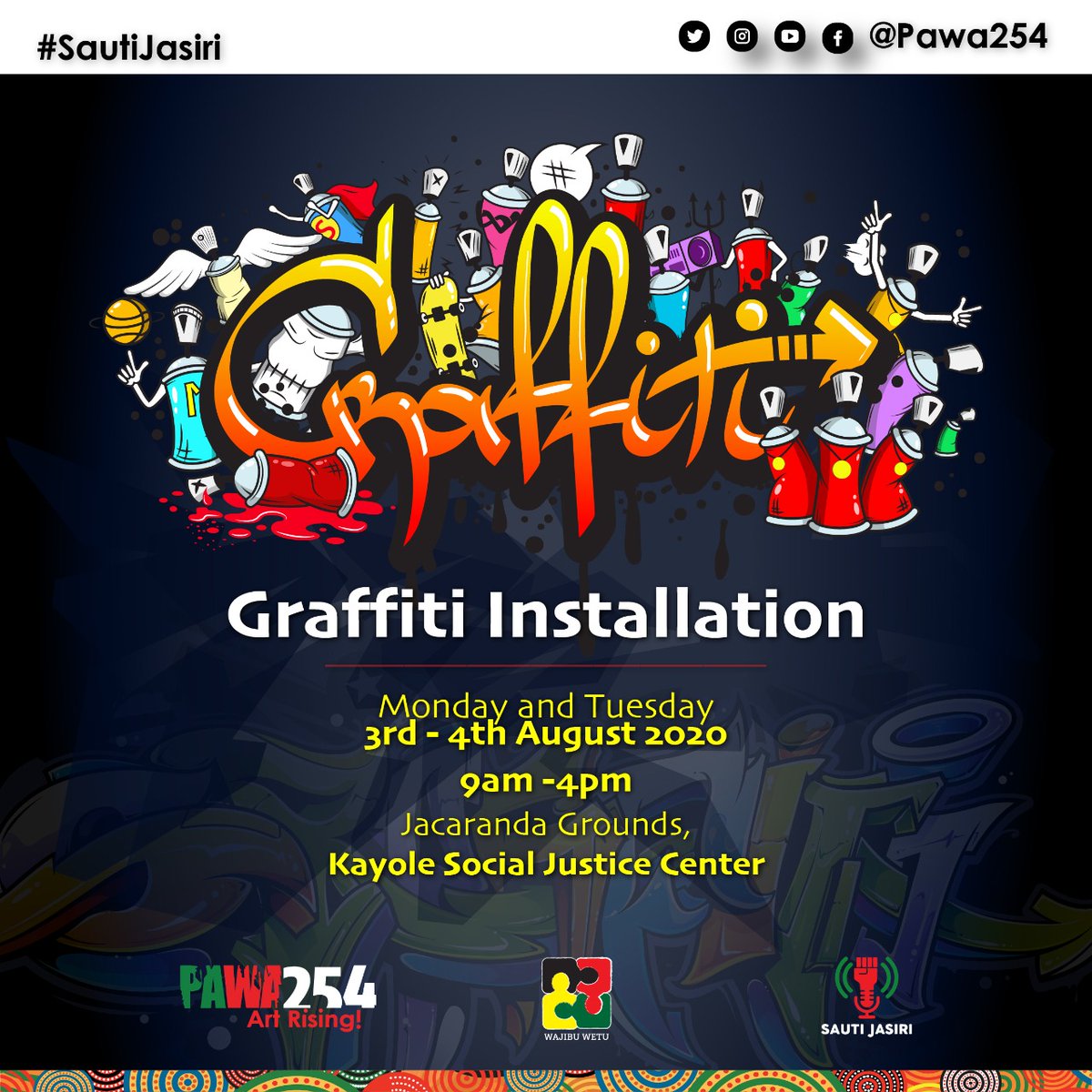 Tomorrow issa plan at Jacaranda grounds for a live grafitti courtesy of @Pawa254 @SautiKayole programme with @WahengaYouth @Kepha_Thee_Don #Sautijasiri #Repatriationisamust