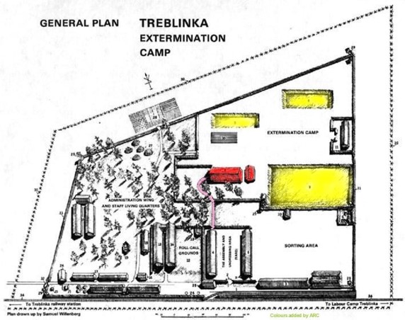 This map was produced by Treblinka survivor Samuel Willenberg, & published in his book in 1989. Samuel only had access to the Reception Camp area as he worked sorting the clothes of victims. He was not allowed into the extermination camp - learn more  https://www.holocausteducation.org.uk/lessons/additional/space-called-treblinka/ 9/11