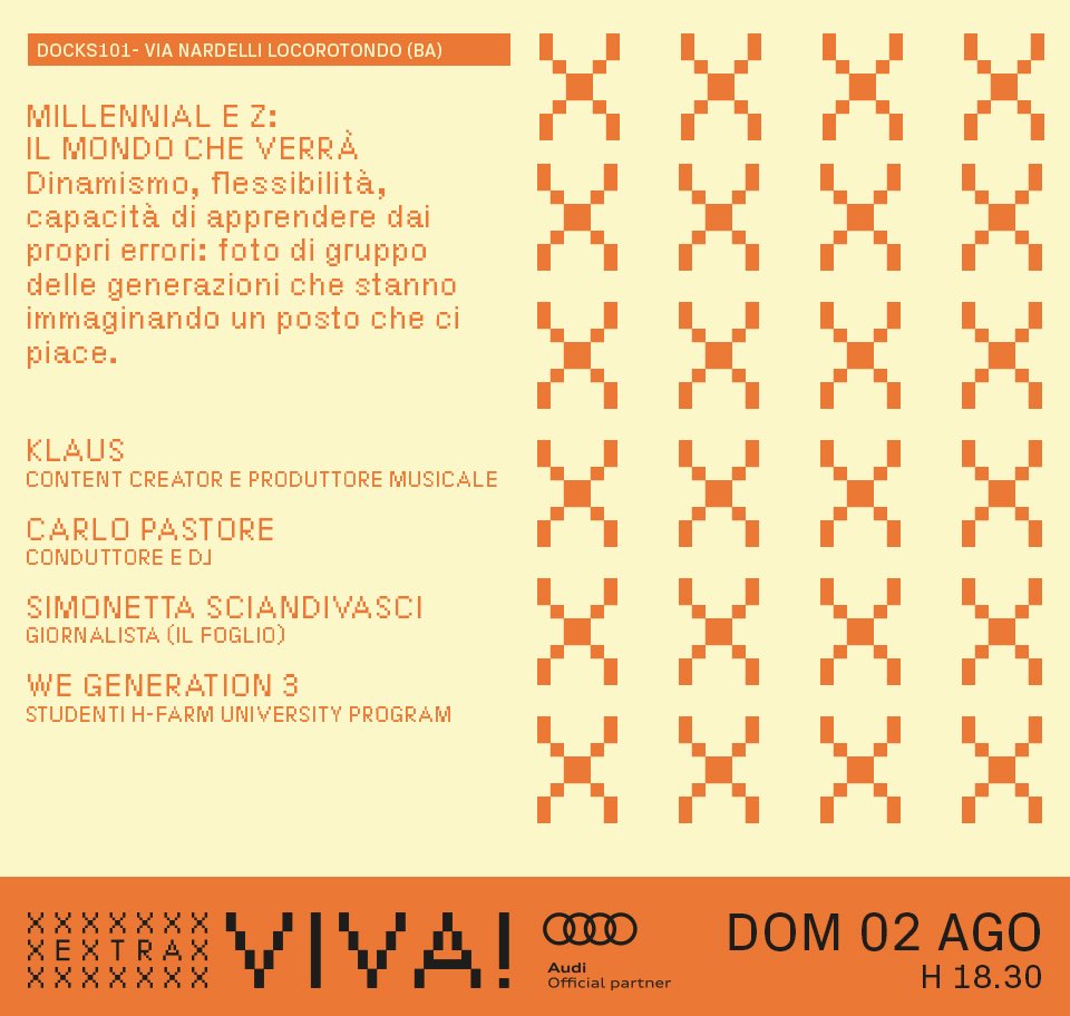 La felicità è una domenica d’estate ad ascoltare due persone che ti piacciono un sacco. 
Alle 18.30 al <a href="/Docks_101/">Docks 101</a> con <a href="/Sciandi/">Simonetta Sciandivasci Montemurro</a> e <a href="/carlopastore/">Carlo Pastore</a> per Extra Viva #vivafestival20