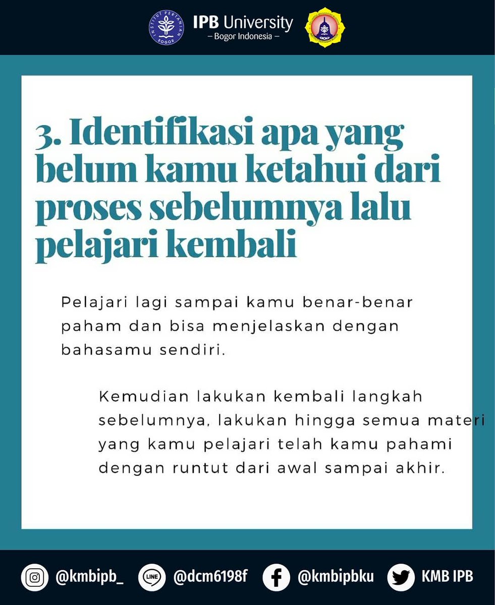 KMBIPB's tweet photo. Nah untuk itu diperkenalkan Teknik Feynman atau Feynman Technique sebagai metode belajar cepat menguasai suatu topik. Mau tau metodenya seperti apa? Yuk swipe untuk mengetahui metodenya!
Sumber: https://t.co/dAYiaj0TXW dan https://t.co/5DpJkx1Ipf

#TheMoreYouKnow⠀
#EduPostKMBIPB https://t.co/t3gNrmZ7Tp