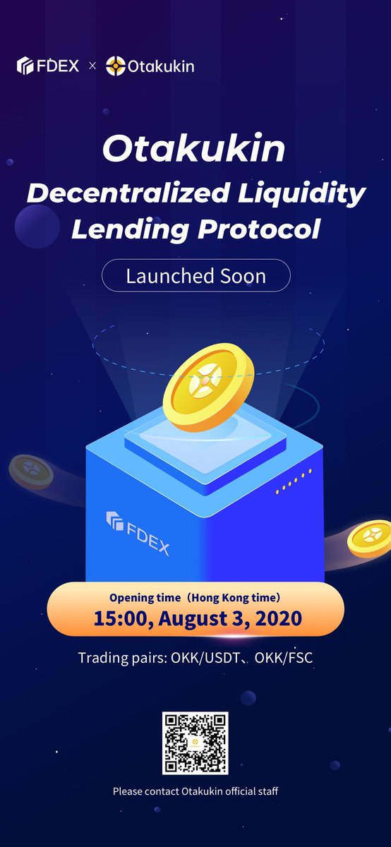 f_shares's tweet photo. FShares chain lending protocol #Otakukin $OKK would be listed
on FDEX 03/08/2020 15:00 (Hongkong time)🎆🎆

Official site is below https://t.co/hnGtAaYBa9
Brandnew splendid DeFi story is beginning!!!!

#DeFi #DEX #FDEX #FSC #FShares
#lending #P2P #blockchain https://t.co/Hh2WIDgDiC