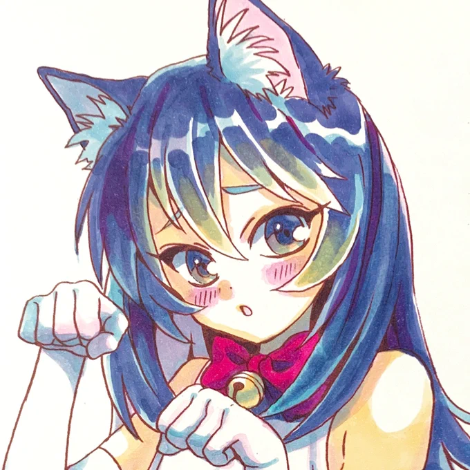 コピック5色だけで塗ってみるチャレンジで猫耳っ子ちゃん 
