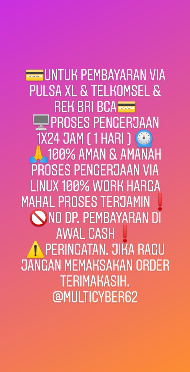 MultiCyber62's tweet photo. ๐ณUntuk Payment & Ruleโ ๏ธMohon dibaca!!!
#hacking #hacker #hackers #sadapwa #sadapline #hackinstagram #hacktwitter #hackfacebook #Hacked #hack #hackwa #hackline #hackgmail https://t.co/zdEsloJWaG