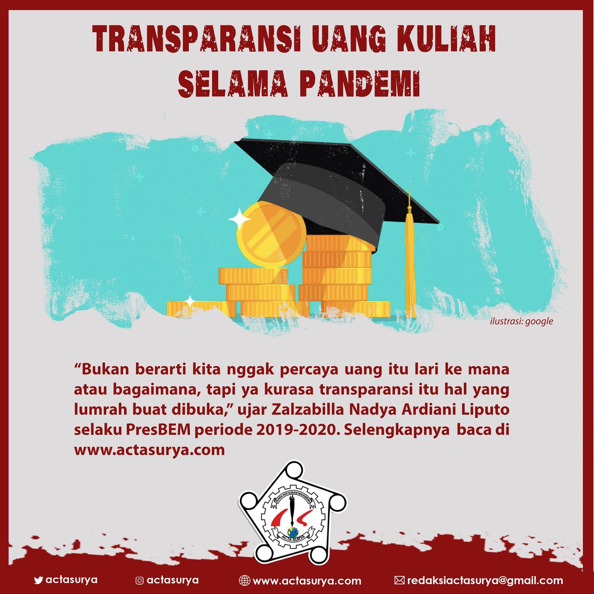 actasurya's tweet photo. "Transparansi Uang Kuliah Selama Pandemi"
https://t.co/3ap53ToUdZ
#persma
#persmahasiswa
#stikosaaws
#actasurya
#transparansi
#uangkuliah
#ukt
#pandemi https://t.co/DTWFRIlIy6