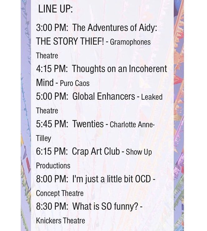 CommandFringe's tweet image. TODAYS FRINGE FESTIVAL LINE UP! 

The FINAL day of @CommandFringe brings you these amazing shows! 😍

We’ve had a blast this weekend! It’s been wonderful to see so many creatives coming together and ensuring CMD fringe was jam packed with talent!💫

#savethearts #supportthearts