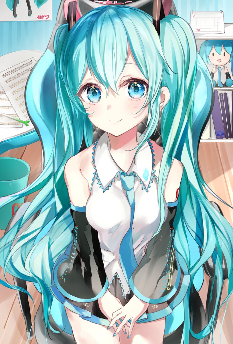 hatsune miku 1girl long hair necktie solo twintails shirt detached sleeves  illustration images
