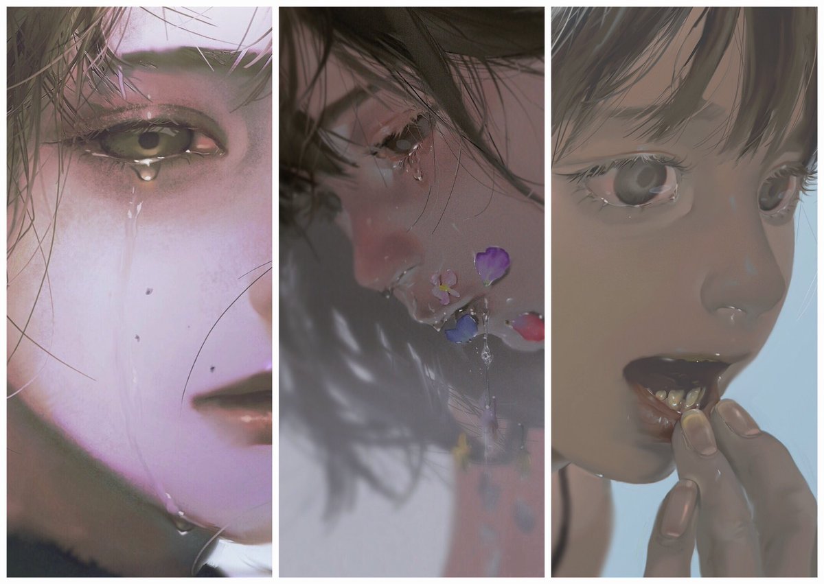 crying tears 1girl close-up black hair crying with eyes open closed mouth  illustration images