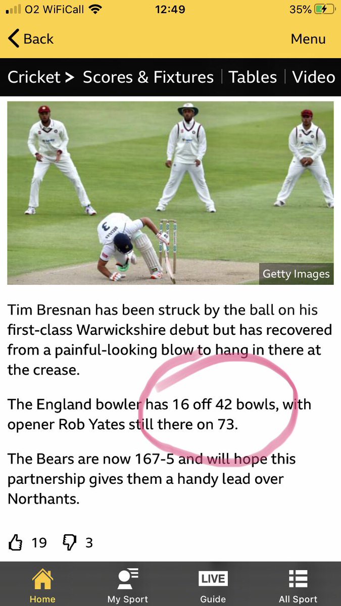 Do #bbccricket have <a href="/itsmattchin/">Mattchin</a> doing the commentary ‘16 off 42 bowls’ #youbears #tailendersoftheworlduniteandtakeover