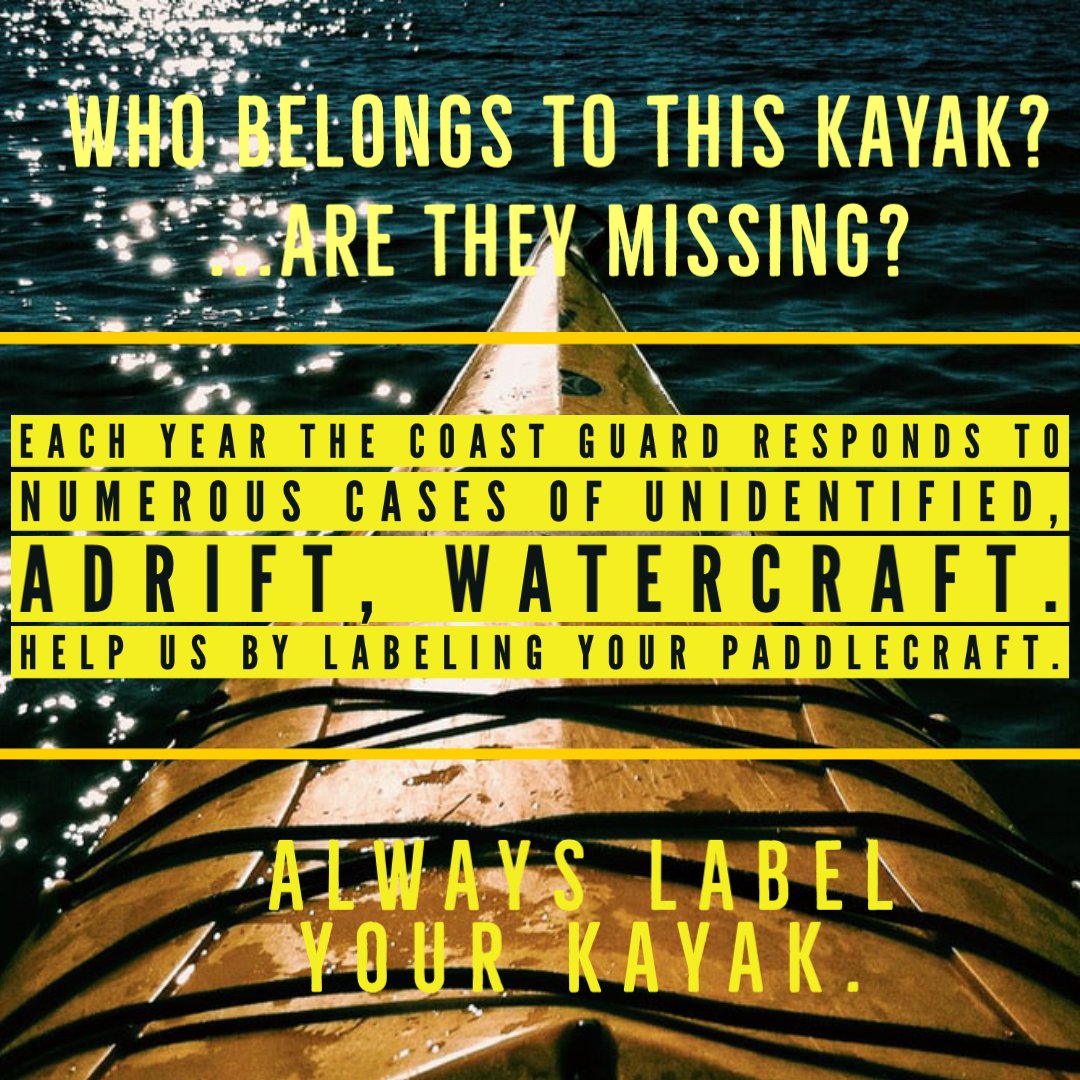 uscgEast's tweet photo. A few seconds with a permanent marker can make a big difference in knowing who to search for when an adrift #kayak or #canoe is found. Help the #USCG help you by labeling your #paddlecraft! https://t.co/lW6Ey4ovY5