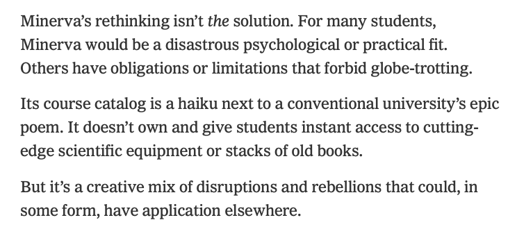 This rhetorical turn is the point that a conscientious writer would've known he was full of shit. But of course the goal of this piece is to put forward a particular narrative about how education should work.