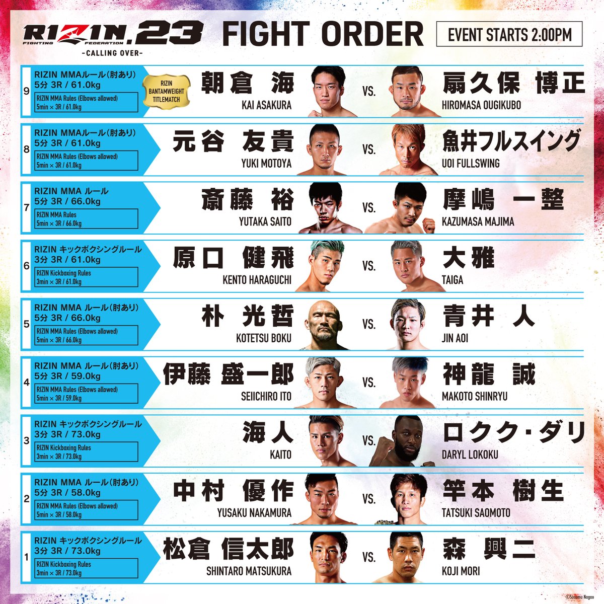 RIZINTV_'s tweet image. RIZIN.22&amp;amp;23 Fight Oder!