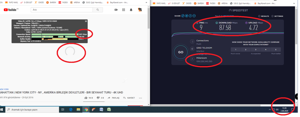 BtsBilisim's tweet photo. @millenicom arıza giderildi diye mesajlar atıyorsunuz ama yapmış olduğunuz kısıtlama halen mevcut an itibari ile 80mbps üzeri hız almamıza rağmen ne hikmetse videolar bile acılmıyor ekran görüntüsünde örnek youtube bağlantı hızı 5mbps ile sınırlandırılmış olduğunu belli https://t.co/wtlKmQozRs