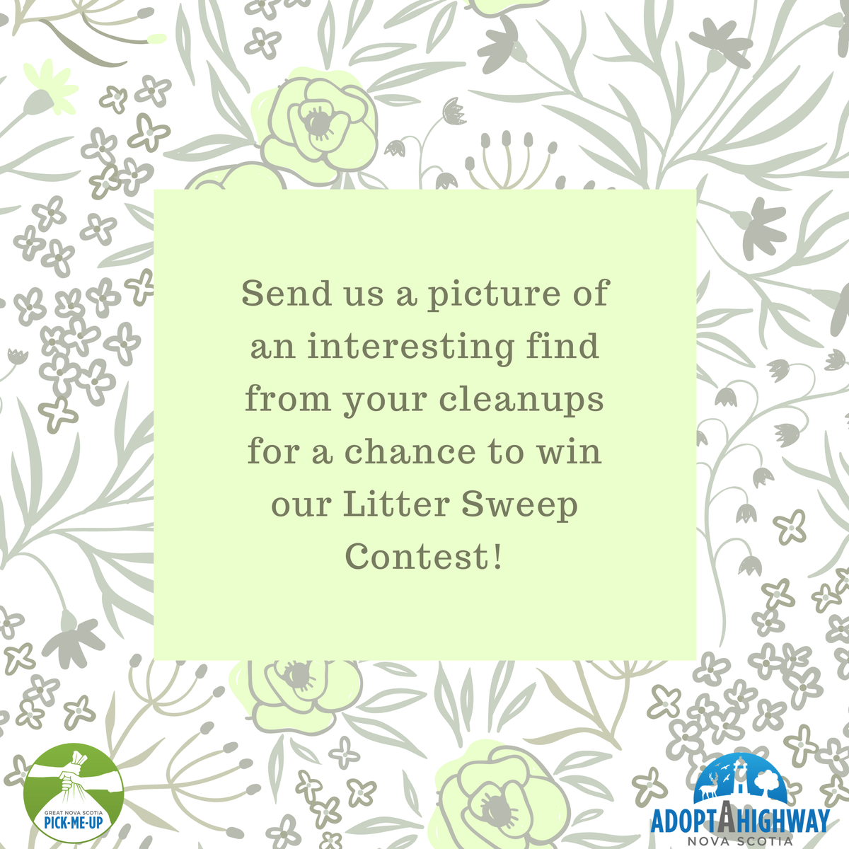 nspickmeup's tweet photo. If you're doing a cleanup anyway, you might as well try and win our contest while you're at it! For more information on our Litter Sweep Contest take a look at our website💚#GLADToCleanUp #EveryLitterBitHelps #LitterSweepContest #NovaScotia #CleanUp https://t.co/TqQXtM8z6P