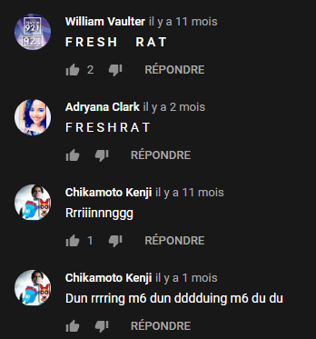 Les commentaires sont assez goldés. Apparemment les gens entendent "fresh rat", perso j'entends "pachiba".