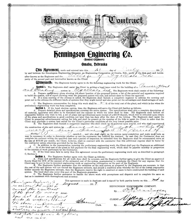 On this day 103 years ago, the Henningson Engineering Company; "Bonded Engineers" no less; received its first signed contract. Today at #HDR our contracts tend to be a  little bigger, but the art work has sure gone down hill !