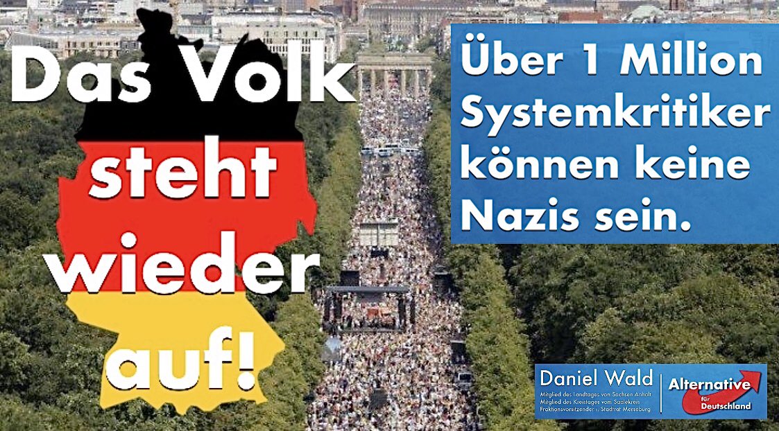 MdlWald's tweet photo. DAS #DEUTSCHE #VOLK STEHT wieder AUF, DER STURM AUF DAS #REGIME bricht los! #WIRSINDDASVOLK! 

#Deutschland #Merkelmussweg #Widerstand #EINIGKEIT #RECHT #FREIHEIT #1MILLION #B0108 #BERLIN #Wende20 

#afd #afdwald #mdlwald #teamwald

https://t.co/wSaxgOC3iY https://t.co/Q8hgrVCeLo