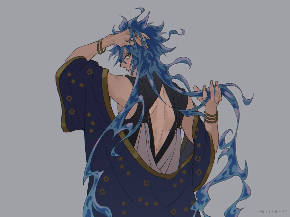 male focus 1boy blue hair long hair yellow eyes solo simple background  illustration images