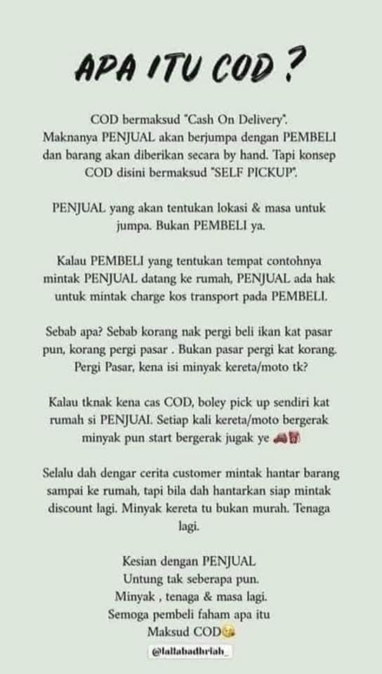 aaizatnizam's tweet photo. Nah tips COD. Bisnes nak buat untung tapi ramai peniaga cod dekat 20km tapi bagi free delivery. Bila kira untung hujung bulan negative 😰 https://t.co/1Opw3W4ahM