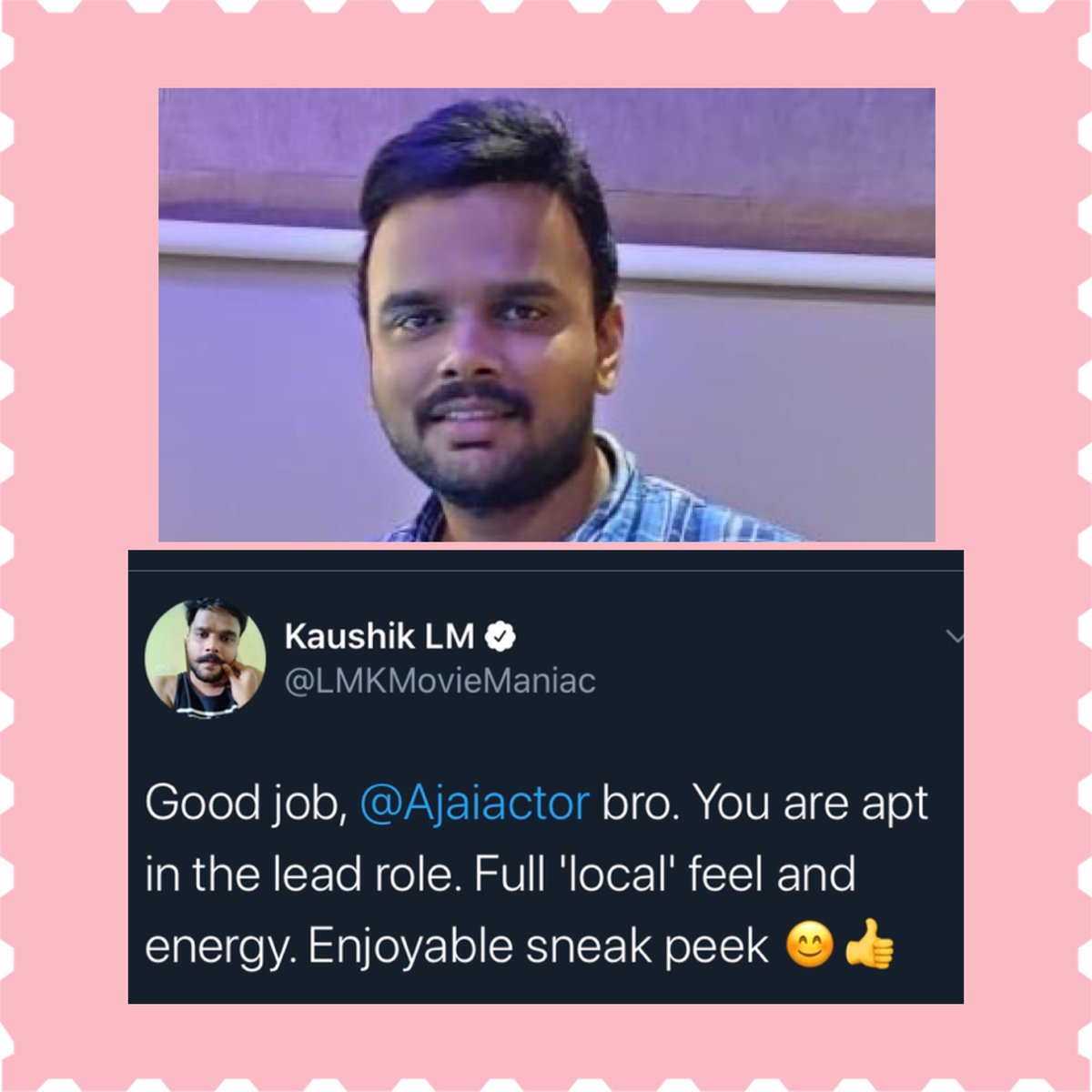 Ajaiactor's tweet photo. Thank you kaushik bro @LMKMovieManiac for your constant support. ❤️ Means a lot for the small team. 😊🙏

#KaadhalumNaanum 
https://t.co/WkYeVA1muu
@Dir_SathishC @SenthilJip @Thedramaador @VishnuCithan @ShakthiArvind @Moviebuffindia @RIAZtheboss @CtcMediaboy @ganesh_madan https://t.co/Hhg1J1K6qQ