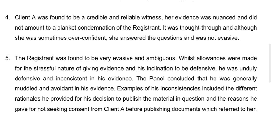 Some interesting outtakes...“The Registrant [Bob Withers],was found to be very evasive and ambiguous. Whilst allowances were made for the stressful nature of giving evidence and his inclination to be defensive, he was unduly defensive and inconsistent in his evidence.”