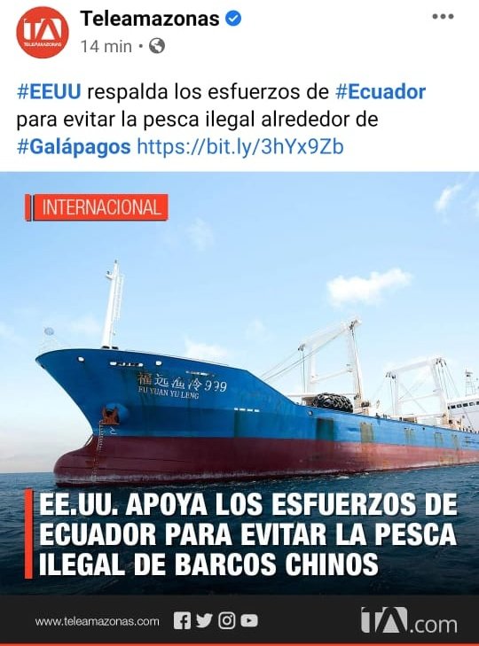 raulmoraUC's tweet photo. @Lenin @realDonaldTrump @DefensaEc @SecPompeo SALVAGUARDAR LAS ESPECIES MARINAS PROTEGIDAS EN GALÁPAGOS ES UN DERECHO DE LA HUMANIDAD #FUERACHINOS SAFEGUARDING PROTECTED MARINE SPECIES IS A RIGHT OF HUMANITY IN GALÁPAGOS #GETOUTCHINESE https://t.co/WCHrrMyDFM