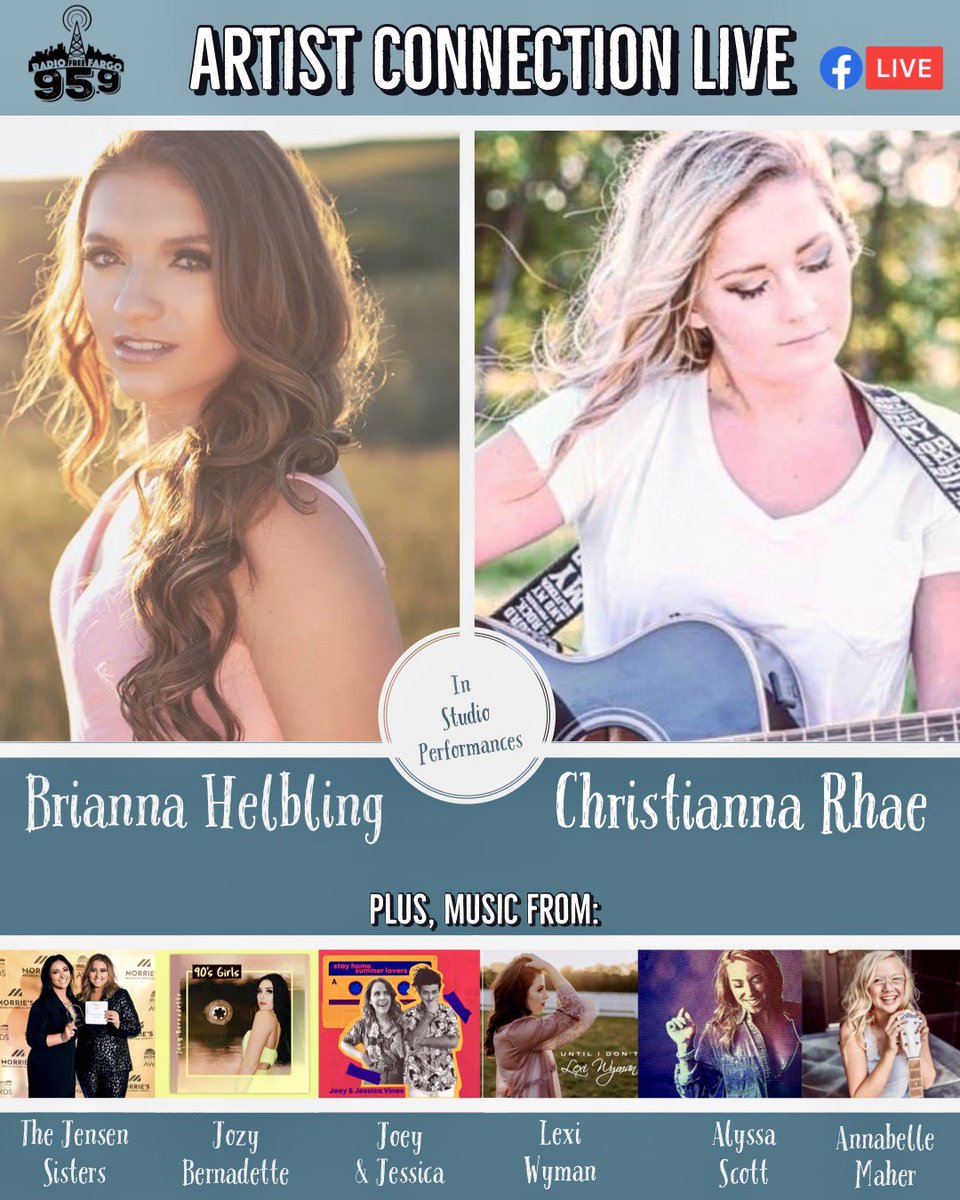 Having a blast hosting “Artist Connection Live” on <a href="/KRFF95_9/">Radio Free Fargo95.9</a> ! Tonight <a href="/briannahelbling/">Brianna Helbling</a> and @RheaChristianna perform in studio! Plus tunes from MN artists <a href="/JensenSisters/">The Jensen Sisters</a> and ND’s own <a href="/therealjozyb/">Jozy Bernadette</a> <a href="/jessicanvines/">Jessica Vines</a> @lexiwymanmusic and more! Listen online radiofreefargo.org