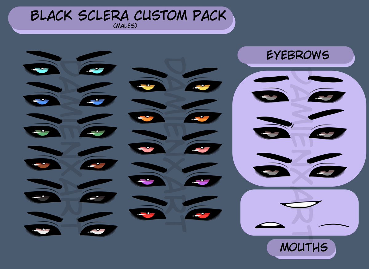 D A M I E N On Twitter My First Male Custom Face Pack Black Sclera I Hope These Look Okay It Was Quite Confusing To Get These Right Links - custom face request 2 roblox