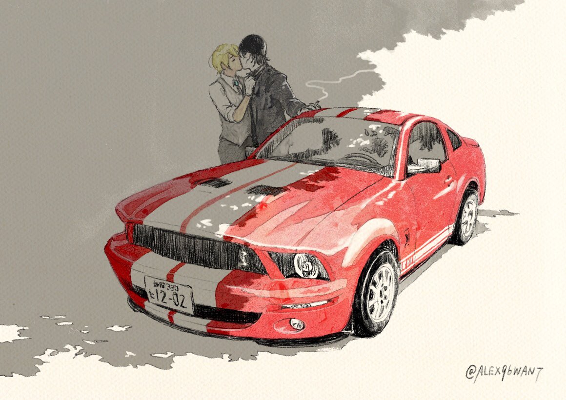 vehicle focus car motor vehicle ground vehicle kiss black hair blonde hair  illustration images