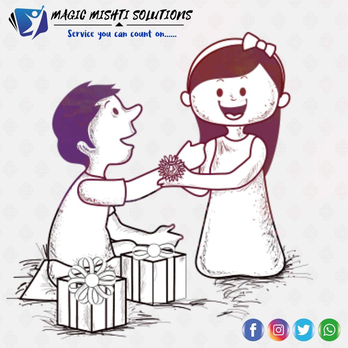 MagicMishti's tweet photo. May this Rakhi bring lots of luck and love to you. 
May God bless you with an abundance of success and good health! 
We wish you a very happy and prosperous Raksha Bandhan….
#Raksha_Bandhan 
#MagicMishtiSolutions https://t.co/c4bqXCGRTl