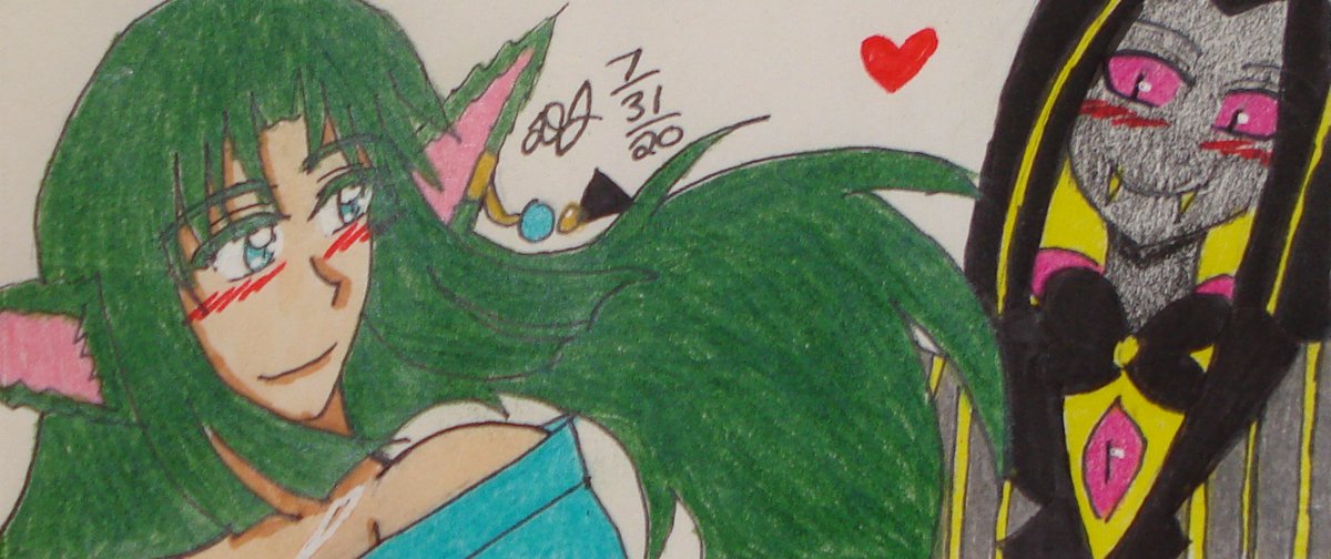 CalOtaku's tweet photo. Here's the next entry for #PentiousWeek  Day 2-Lovestruck with my OC Rushi. Hilariously, I originally intended for these two to stay bitter enemies. #HazbinHotel #Rushi https://t.co/YIh8l4vMss
