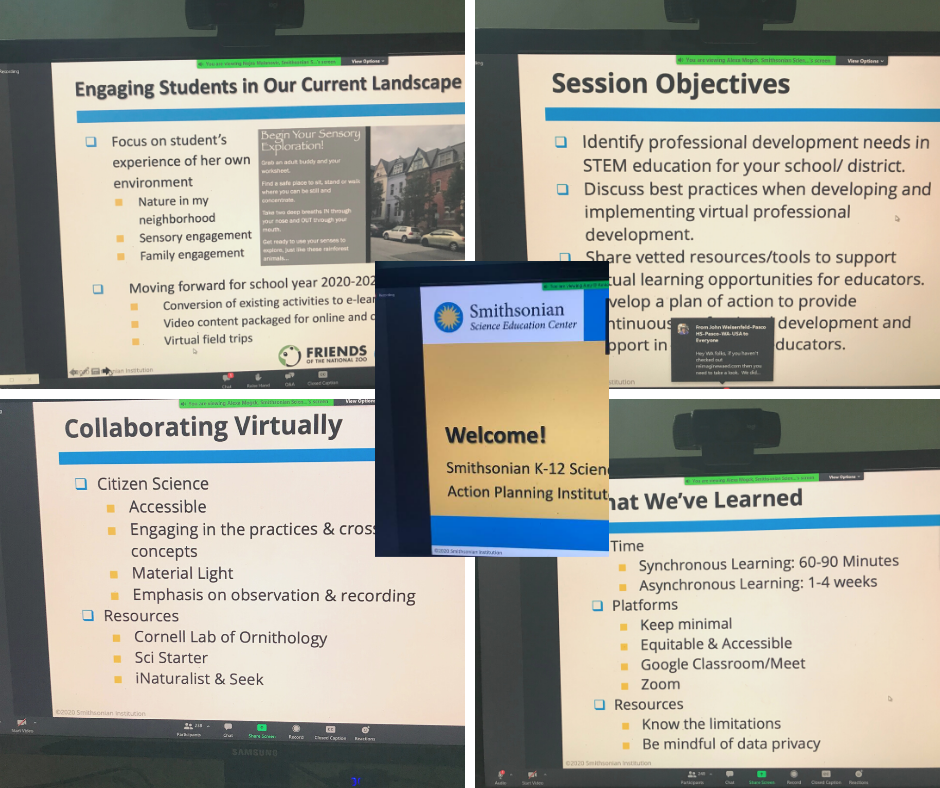 DrDianaWehrell's tweet image. What an awe-inspiring 3-day institute @ Smithsonian K-12 Science Action Planning Institute. 3 days of highly engaging and informative and timely live ZOOM sessions.  Emphasis placed on best practices in providing engaging and equity-based STEM. #SmithsonianScie #smithsonianapi
