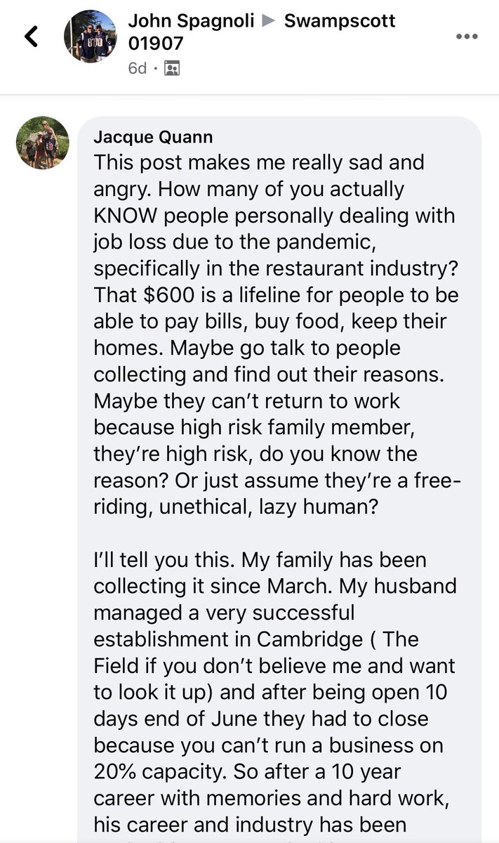 wtfdic_hour's tweet photo. The wife of the former manager of the Field Pub in Cambridge reacting to a post from a Swampscott resident on the state of the restaurant business in #mapoli #bospoli #restaurantclosures https://t.co/VB30I8mQzk