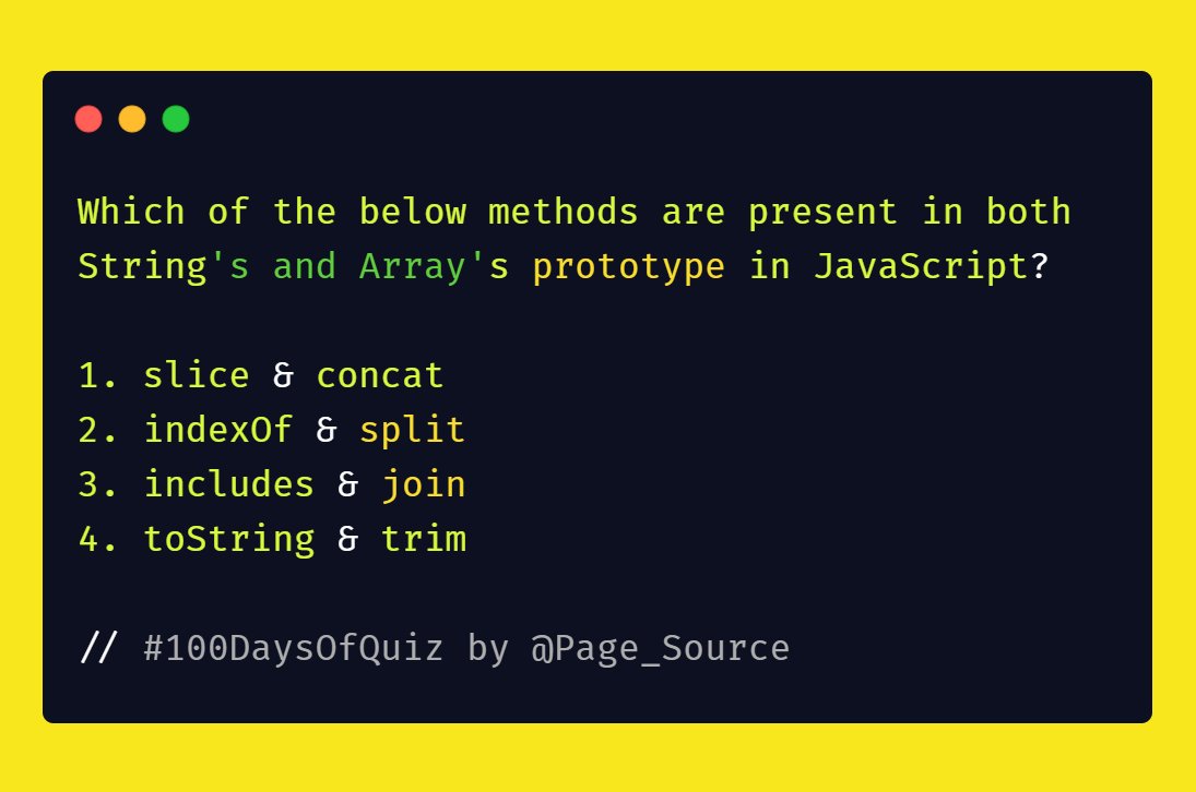 Day 2 question in  #100DaysOfQuiz - #JavaScript  #CodeNewbie  #100DaysOfCode