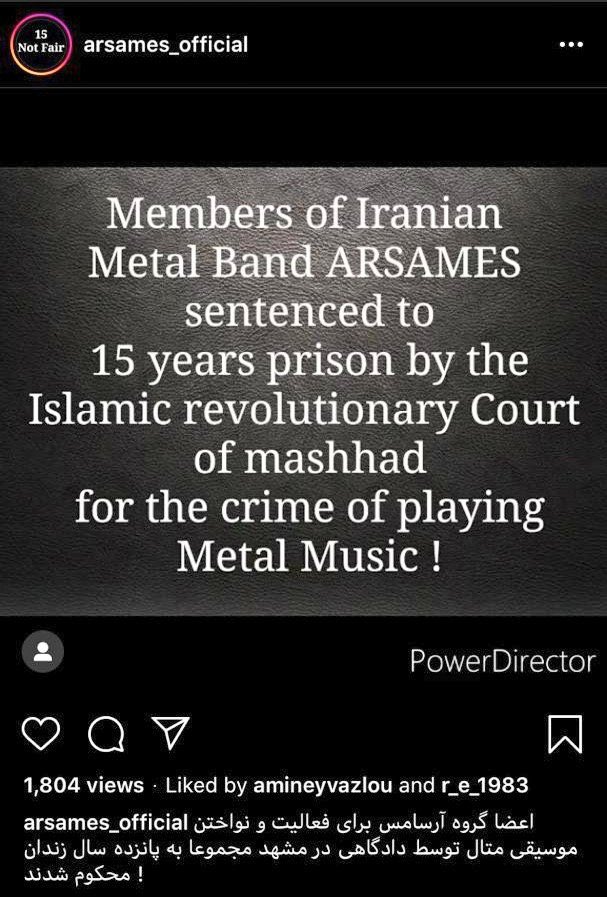 RockenLlamas's tweet photo. 😡😡😡🤬🤬🤬
La música es cultura, es arte, sea del estilo que sea. Mucha fuerza a los miembros de la banda iraní @Arsamesband sentenciados a 15 años de prisión por una corte islámica por tocar metal en ese país. Según ellos música satánica. #15NotFair #FreeArsames #Metal https://t.co/gkBYs2NzoN