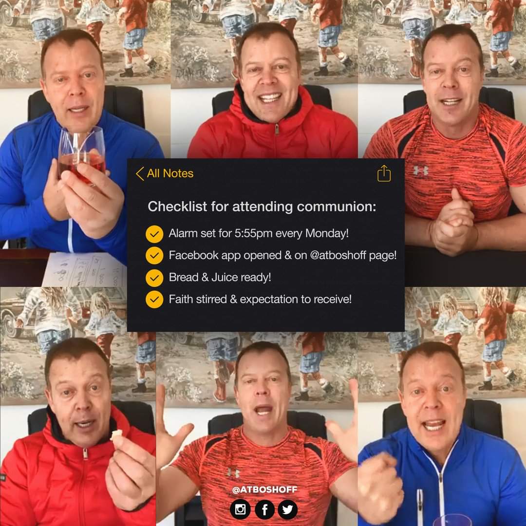 Due to popular demand Monday prayer &amp; communion will be moved to Monday evenings! Set your alarm and join Ps At Boshoff for prayer &amp; communion at 18:00! Come expectant and ready because when God shows up everything changes!
Ps <a href="/AtBoshoff/">Adriaan Boshoff</a> @CRCMain
#Heaven2020 #CRC #Communion #Pray