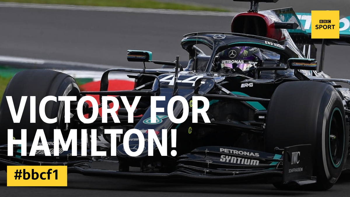 BBCSport's tweet photo. Lewis Hamilton only had three working tyres on the final lap, but it's victory for the home favourite at Silverstone!

#BritishGP reaction: https://t.co/Pb7mQaOjYn

#bbcf1 https://t.co/F5X57spzq7